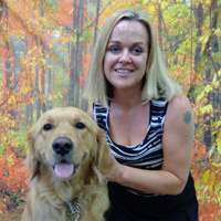 Photograph of Sarah and her guide dog