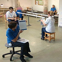 Photograph of people doing Eyes Right training