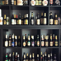 Photograph of bottles on shelves