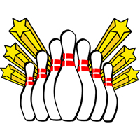 Illustration of some ten pin bowling pins with stars shooting from behind