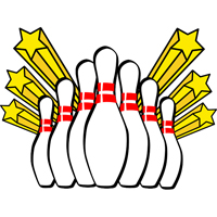 Graphic of some bowling pins with stars coming from behind them