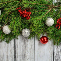 Photo of baubles and sprigs of Christmas tree