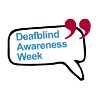 Image is an illustration of a speech bubble with the words Deafblind awareness week