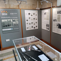 Photo of some heritage display boards in place in Sheffield central library entrance