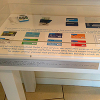 Photograph of Barclays display of accessible information in the Pinstone Street branch