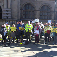 Photograph of protesters outside the Sheffield Town Hall