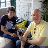 Photograph of Graham interviewing Alex from Tramlines
