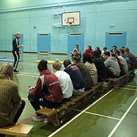 Photograph of Sport, Culture and Society students at  Goalball taster session