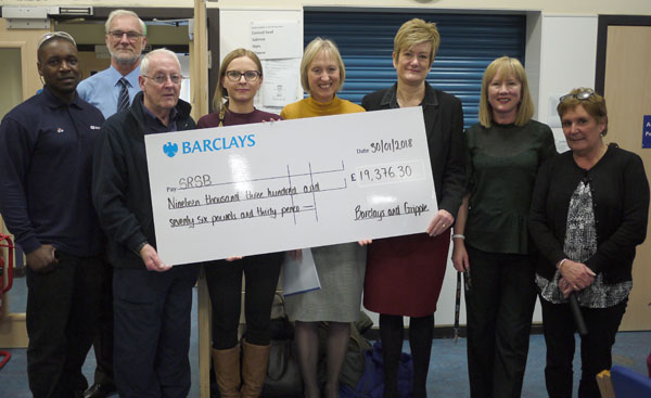 Photograph of cheque presentation by Barclays and Gripple