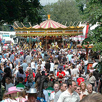 Photograph of carousel and crowds of people