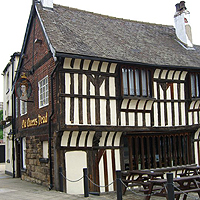 Photo of the exterior of the Old Queens Head in Sheffield an old half timbered buidling