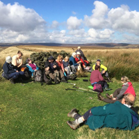 Photograph of walking group taking a break