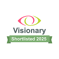Visonary logo with the words shortlisted 2025 underneath
